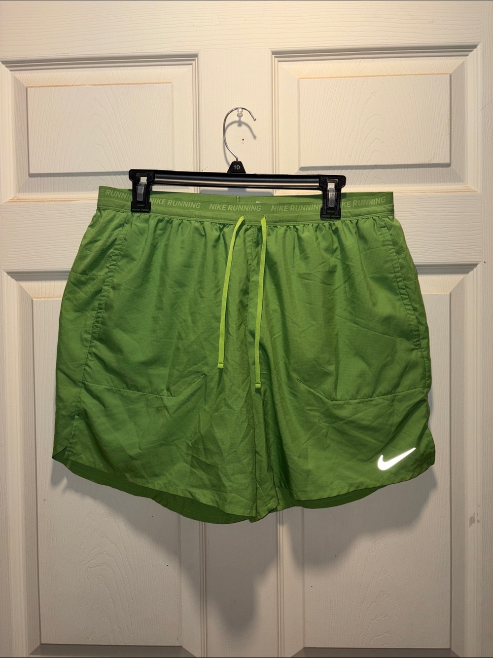 Nike Women's Lime Green Running Shorts with Reflective Swoosh
